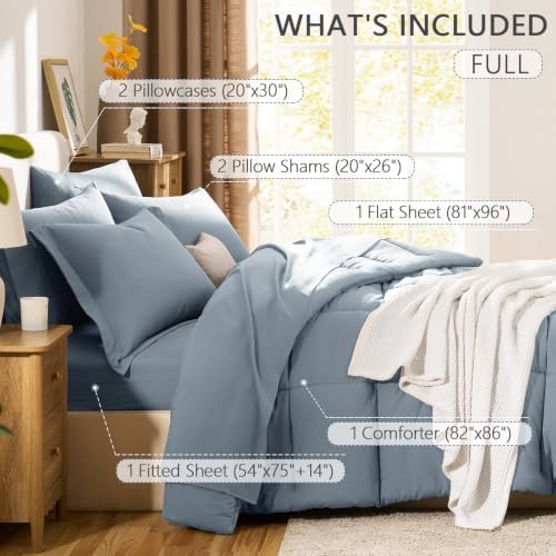 CozyLux Full Size Comforter Sets, 7-Piece Bed in a Bag, Grayish Blue