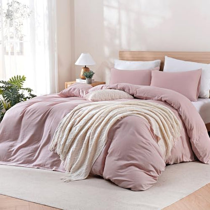 TOCOMOA 100% Muslin Cotton Duvet Cover Set, Pink, Queen