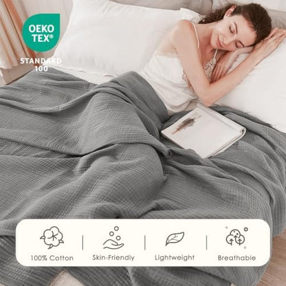 EMME Muslin Blankets for Adults Throw Blanket for Couch Breathable Gauze Soft Lightweight Airy Grey King 108" x 90"