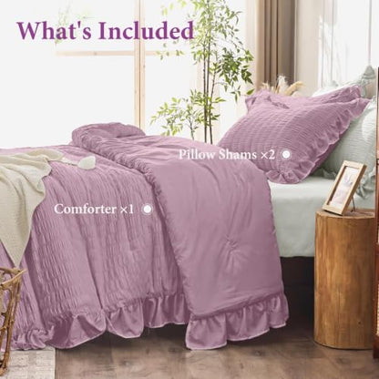 JOLLYVOGUE Dusty Purple Full Comforter Set,3pcs Seersucker Comforters Full