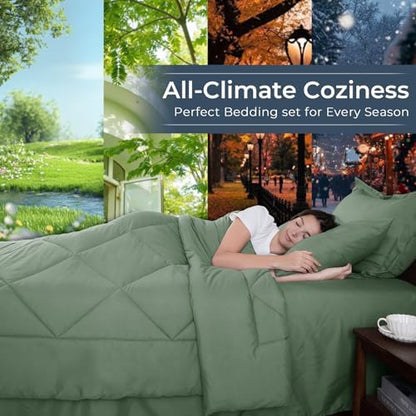HEVUMYI 7-Piece Full Comforter Set, Sage Bed in a Bag