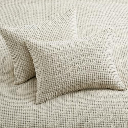 Levtex Home Mills Waffle Full Bedspread Set (100x104in) with 2 Pillow Shams (26x20in) - Undyed Wheat - Cotton Waffle Full Size Bedspread Set - Lightweight, Soft, Pre-Washed