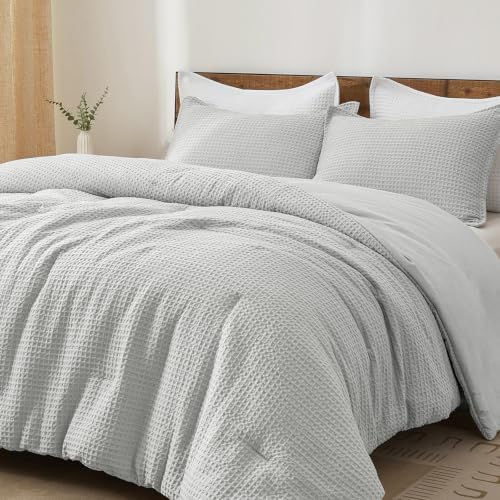 PHF Ultra Soft Waffle Comforter Set 3 Pieces King, Light Grey