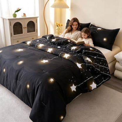 Caressma Black Comforter Set Shooting Star Galaxy Full Size 3 Pieces