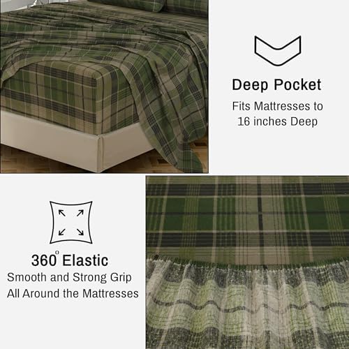 RUVANTI 100% Cotton Flannel Sheets Split King Size, DNA Plaid
