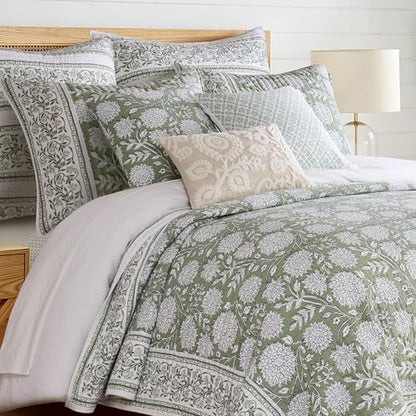 Levtex Home Adare Sage Reversible King/Cal King Quilt Set (106x92in) with 2 Pillow Shams (36x20in) - Floral Bedding - Sage White - Cotton King Size Quilt Bedding Set - Lightweight, Soft, Pre-Washed