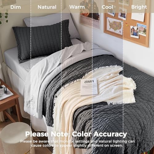 HYMOKEGE Dark Grey/Light Grey Twin XL Comforter Set Seersucker 5 Pieces, All Season Luxury Bed in a Bag for Bedroom, Bedding Set with Comforter, Sheets, Pillowcase & Sham