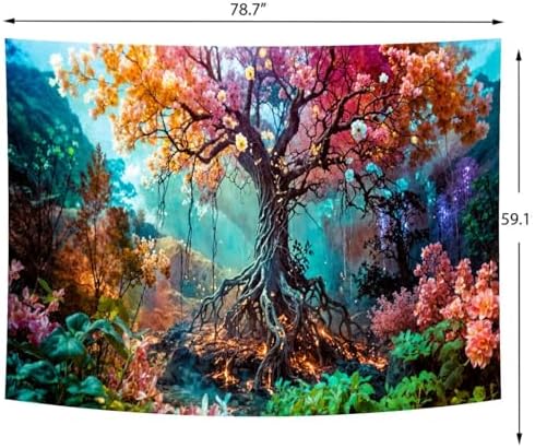 Delur Forest Tapestry Tree of Life Fantasy Tropical Rainforest Tapestry Wall Hanging Colorful Nature Mystical Landscape Psychedelic Spiritual Headboard for Bedroom Living Room Home Decor (59.1" x 78.7")
