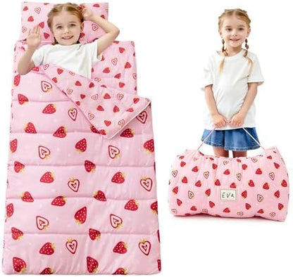 Toddler Nap Mat for Preschool 50''x30'' Sleeping Mat with Removable Pillow and Minky Blanket for Kids Ages 3-7 Roll Up Soft Sleeping Bag for Boys Girls Kindergarten Daycare Sleepover