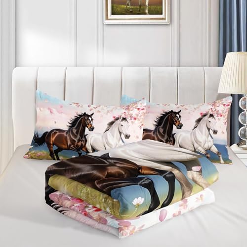 HOSIMA Horse Twin Comforter for Girls Western Bedding with 2 Pillowcases.