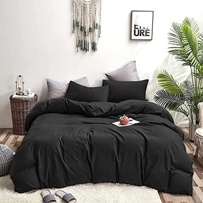 Wellboo Black Comforter Sets Twin Size Solid Black Bedding All Seasons Bed