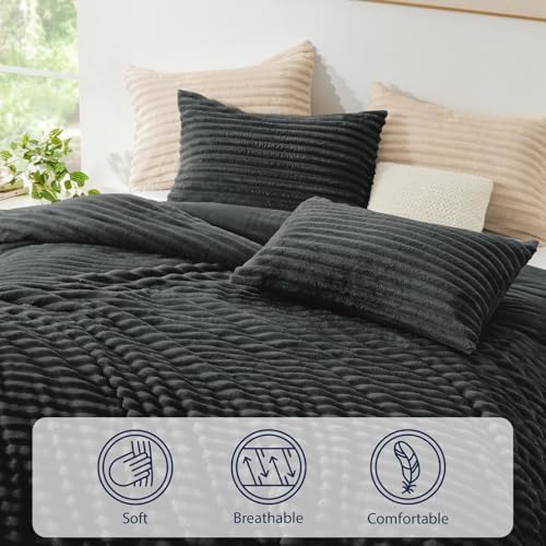 EXQ Home Fluffy Comforter Set King Size,3 Pieces Bed Set,Dark Grey