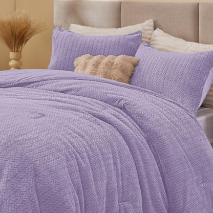 ChiXpace Fleece Twin Size Comforter Set Lavender, Fluffy Bed Set 2 Pieces