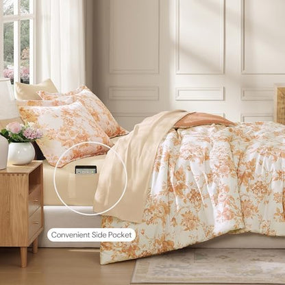 BLOOMHAVEN Queen Comforter Set-7 Pieces Autumn Floral Bed in a Bag Queen