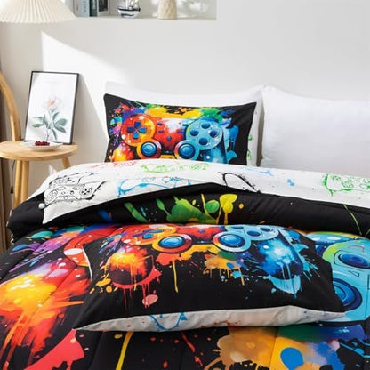 Twin Size Bedding Set for Boys, Kids Teens Gamer Comforter Set 5 Pieces