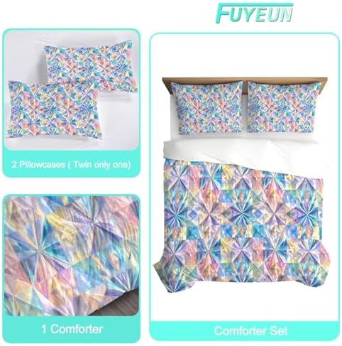 Geometric Comforter Full/Queen, Iridescent Prism Bedding for Girls