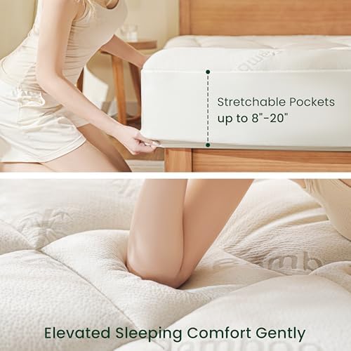Love's cabin Queen Mattress Topper Viscose Derived from Bamboo, Thick Pillow Top Mattress Pad with Stretchable Pockets for 8"-20" Mattress, Soft Breathable Cooling Mattress Topper for Hot Sleepers