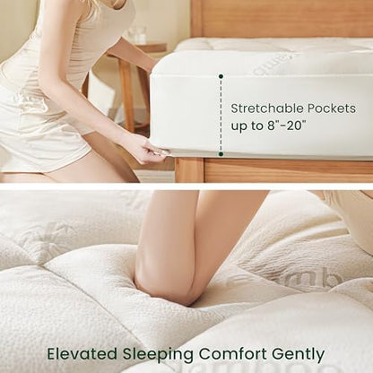 Love's cabin Queen Mattress Topper Viscose Derived from Bamboo, Thick Pillow Top Mattress Pad with Stretchable Pockets for 8"-20" Mattress, Soft Breathable Cooling Mattress Topper for Hot Sleepers