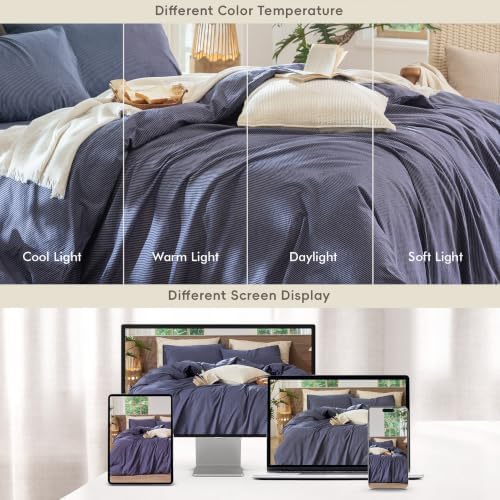 MooMee Striped Duvet Cover Set 100% Washed Cotton Linen Like King