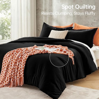 MUXHOMO Black California King Comforter Set, All Season Ultra Soft Down Alternative Bedding - 3 Piece Lightweight Bed Set Includes 1 Comforter (104"x96") and 2 Pillow Shams (20"x36")