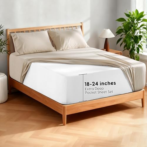 SONORO KATE 100% French Linen King Size Sheets Set,Extra Deep Pocket,4PC