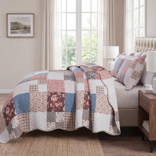 HoneiLife Microfiber Quilt Sets Queen - Lightweight Bedspreads 3-Piece, Checkered Coverlets for Queen Bed, Vintage Bedding Sets All Season Use