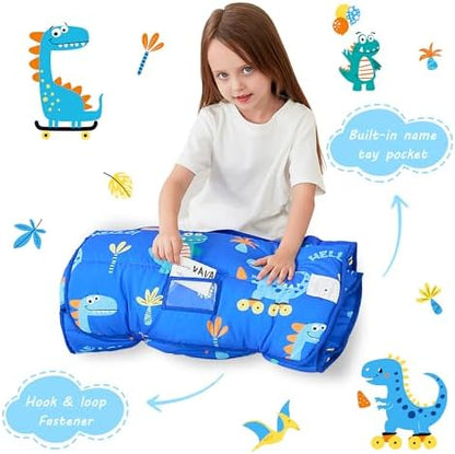 Lasoftan Toddler Nap Mat with Pillow and Blanket, Extra Large Rolled Napping Mats,Slumber Bags for Boys Girls,Kids Sleeping Bag for Daycare, Preschool Travel Camping