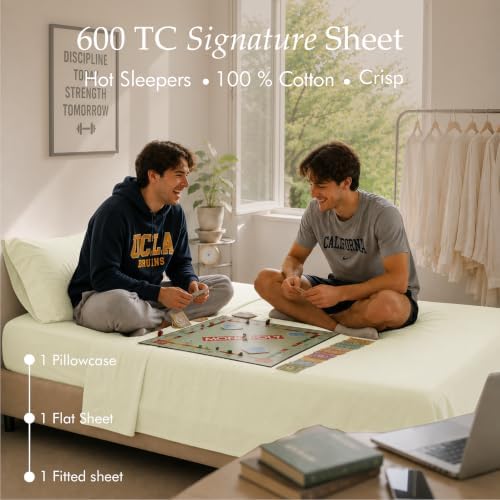 Threadmill 600 Thread Count Cotton Twin XL Sheet Set, Sateen, Ivory
