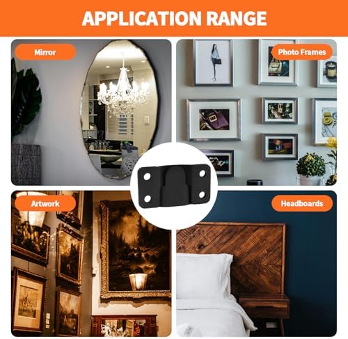 Stainless Steel Flush Mount Bracket, Interlocking Heavy Duty Photo Frame Hook, Interlocking Furniture Connector for Hanging Headboards Large Picture Display Wall Mount Hardware (Black, 4 Pairs)