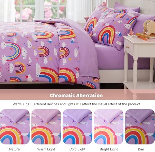 Girls Full Size Bedding Sets - 7 Pieces Purple Rainbow Full Comforter Set