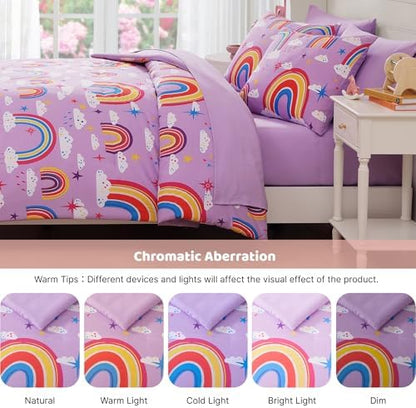 Girls Full Size Bedding Sets - 7 Pieces Purple Rainbow Full Comforter Set
