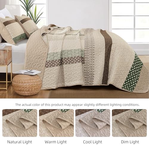 WONGS BEDDING Khaki Quilt Queen Size, Soft Stripe Bedspreads