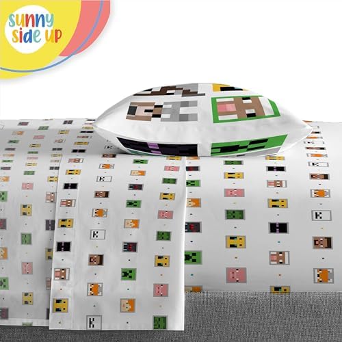 Sunny Side Up Minecraft Twin Comforter Set - 5 Piece Kids Bedding Includes Comforter, Sheets & Pillow Cover - Super Soft Gamer Microfiber Bed Set
