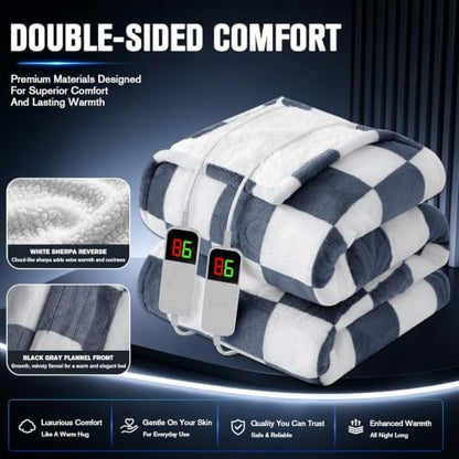 Electric Blanket Heated King Size, 90"X100" Dual Control, Navy Blue