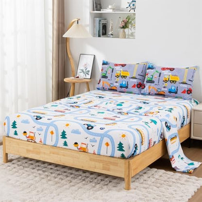 Holawakaka Boys Construction Truck Excavator Full Comforter Set with Sheets