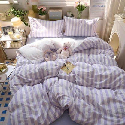 Striped Comforter Set Twin XL, Vintage Purple White Stripes Pattern Printed Bedding Set, Lightweight Soft Striped Bed Comforter with 2 Pillowcases, Farmhouse 3 Piece Comforter Set for All Season