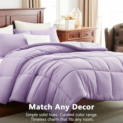 CozyLux King Size Comforter Set, 3-Piece Box-Stitched, Lavender