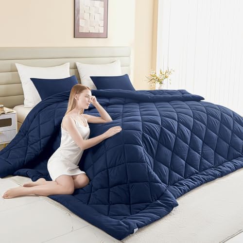 132x120 Alaskan King Comforter, Extra Large King Size Comforter Oversized, All Season Soft Lightweight Quilt Down Alternative Duvet Insert with 8 Corner Tabs(120x132, Navy Blue)