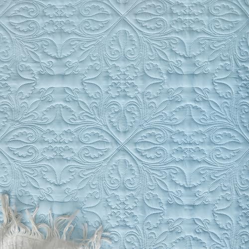Ruffles Quilt Set Queen Size 96 * 96in - 3 Pieces Solid Shabby Chic Farmhouse Ruffled Bedding Rustic Coverlet Lightweight Fluffy Summer Oversized Bedspread with Shams for Women Men Light Blue