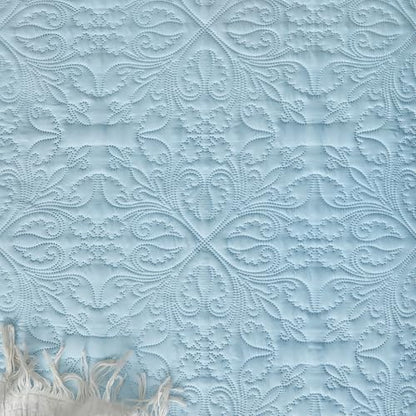 Ruffles Quilt Set Queen Size 96 * 96in - 3 Pieces Solid Shabby Chic Farmhouse Ruffled Bedding Rustic Coverlet Lightweight Fluffy Summer Oversized Bedspread with Shams for Women Men Light Blue