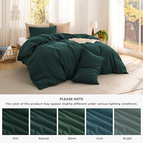 Bedsure PureWoven Cotton Comforter Set Prewashed, King, Forest Green