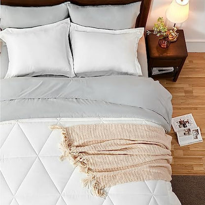 BEDELITE Cal King Comforter Set 7 Pieces, Reversible White Bed in A Bag