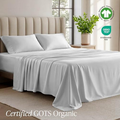 Bare Home 100% Organic Cotton Jersey Sheet Set, Ultra Soft, 100% Cotton - Sheet Set & Pillowcases - Deep Pocket Bed Sheets (Split King, Cloud Grey)
