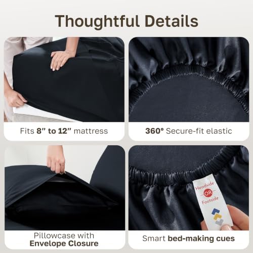 Soft Natural 100% Cotton Sateen Twin Size Sheets, 3 Pcs, Midnight Deep Blue