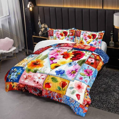 Color Vintage Floral Comforter Set King Size，Floral King Bed Bedding Set，with 1 Comforter with 2 Pillow Case