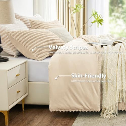EXQ Home Fluffy Comforter Set Queen Size,3 Pieces Bed Set,Khaki