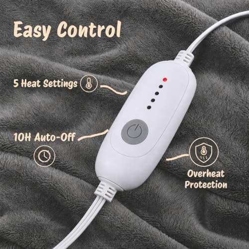 Eydna Electric Heated Blanket Full Size 72"x84",Fast Heating Throw, Soft Plush Microplush for Bed & Couch, 10 Hours Auto Off & 5 Heating Levels, Machine Washable, Gifts for Womens & Family-Light Gray