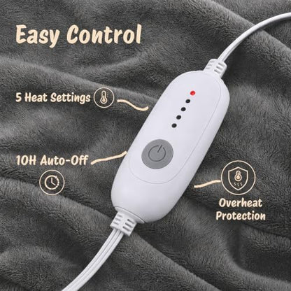 Eydna Electric Heated Blanket Full Size 72"x84",Fast Heating Throw, Soft Plush Microplush for Bed & Couch, 10 Hours Auto Off & 5 Heating Levels, Machine Washable, Gifts for Womens & Family-Light Gray
