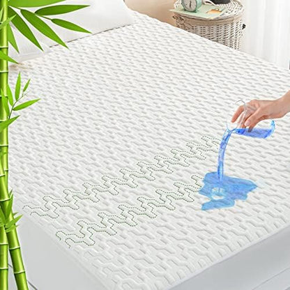 GRT Queen Size Waterproof Mattress Protector Rayon Bamboo - 3D Air Fiber Cooling Mattress Protector Cover, Breathable Mattress Pad Noiseless 8''-21'' Deep Pocket Machine Washable