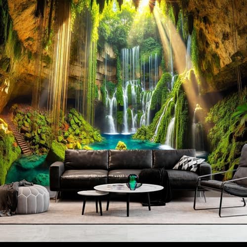 FENDROM Waterfall Tapestry Tropical Forest Mountain Sunset Cave Stone Wall Hanging Scenic Rainforest Landscape Nature Sunrise Headboard for Bedroom Living Room Home Decor